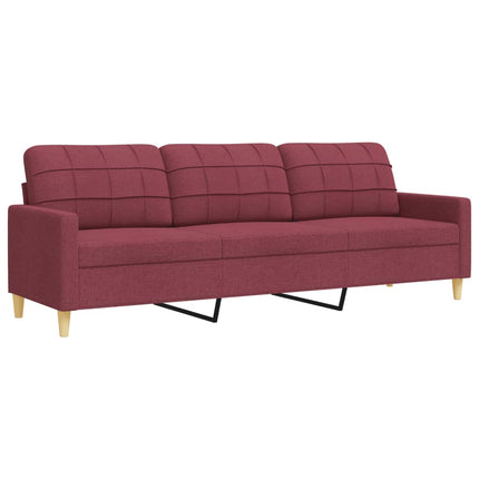 sofasæt 3 dele med fodskammel og pyntepuder stof vinrød