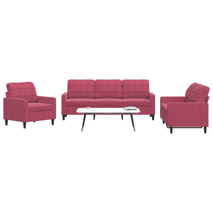 sofasæt 2 dele med hynder velour vinrød