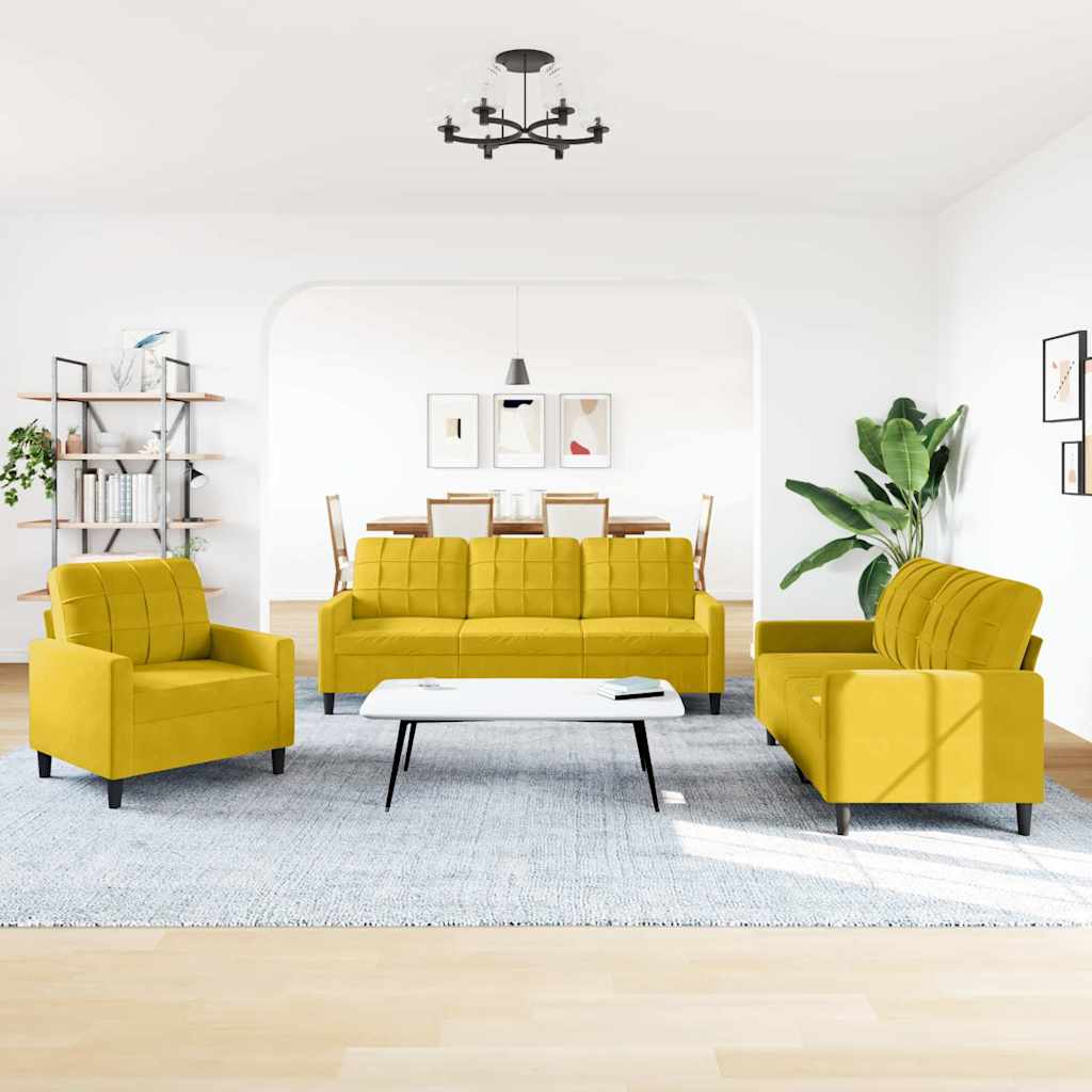 sofasæt 3 dele med hynder velour gul