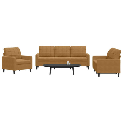 sofasæt 3 dele med hynder velour brun