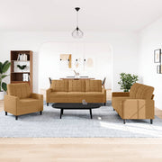 sofasæt 3 dele med hynder velour brun