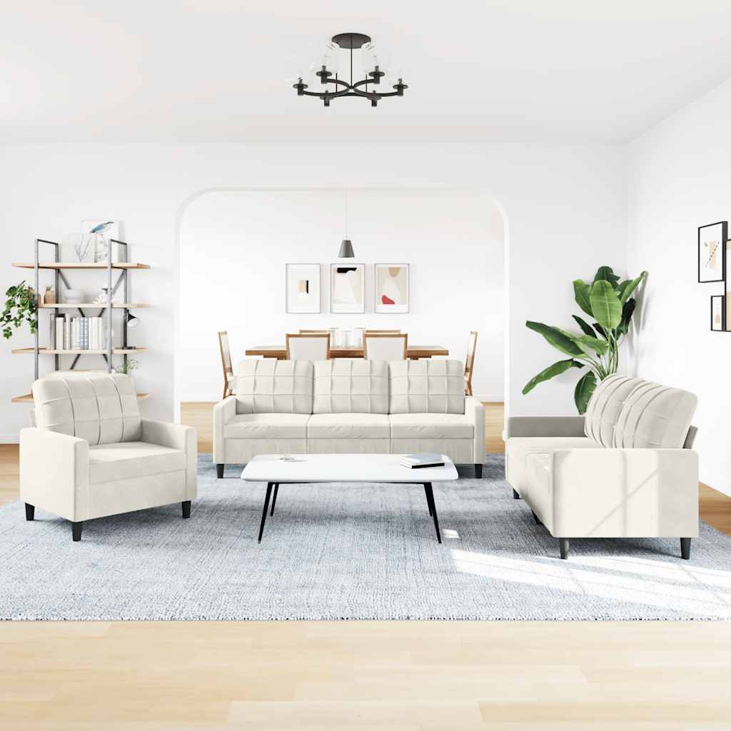 sofasæt 3 dele med hynder velour cremefarvet