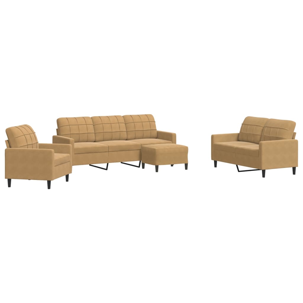 sofasæt 4 dele med hynder velour brun