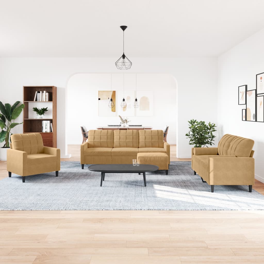 sofasæt 4 dele med hynder velour brun