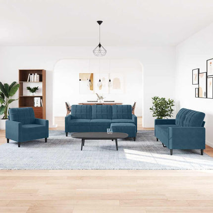 sofasæt 4 dele med hynder velour blå