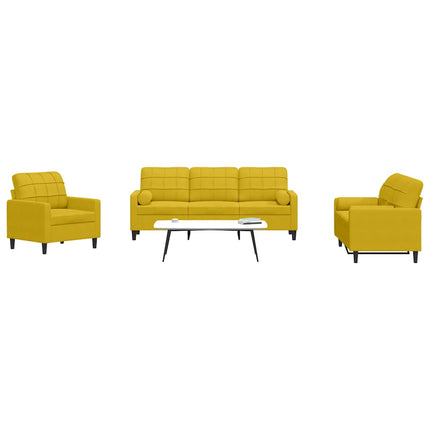 sofasæt 3 dele med hynder og bolsterpuder velour gul