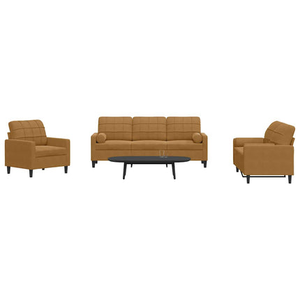 sofasæt 3 dele med hynder og bolsterpuder velour brun