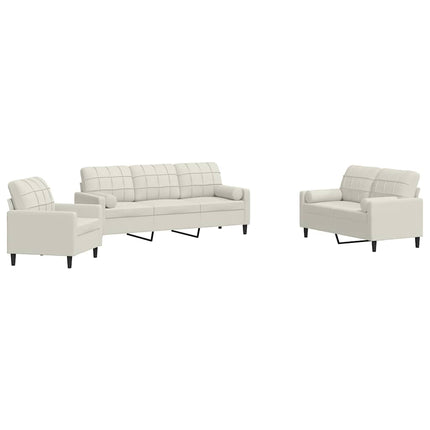 sofasæt 3 dele med hynder og bolsterpuder velour cremefarvet