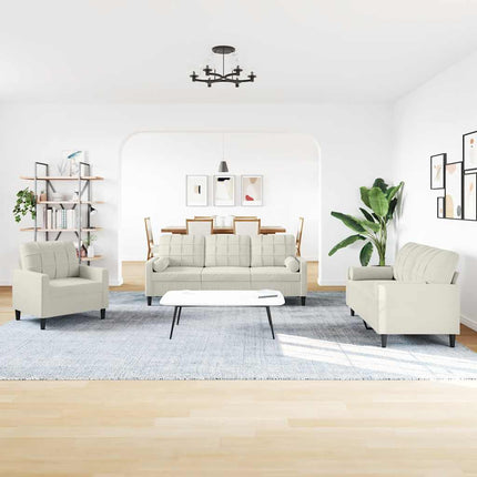 sofasæt 3 dele med hynder og bolsterpuder velour cremefarvet
