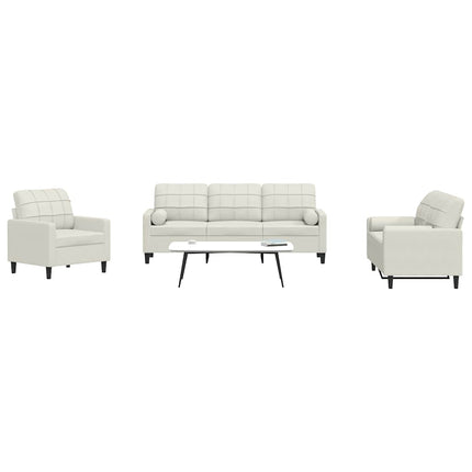sofasæt 3 dele med hynder og bolsterpuder velour cremefarvet