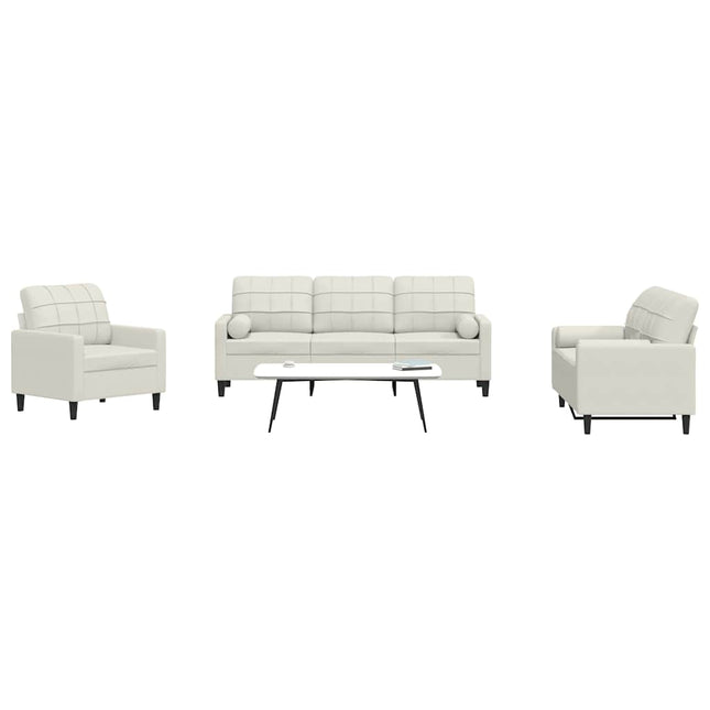 sofasæt 3 dele med hynder og bolsterpuder velour cremefarvet
