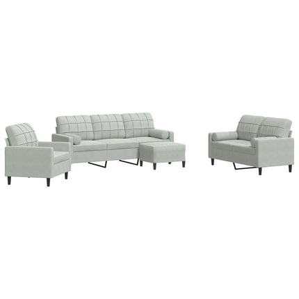 sofasæt 4 dele med hynder og bolsterpuder velour lysegrå