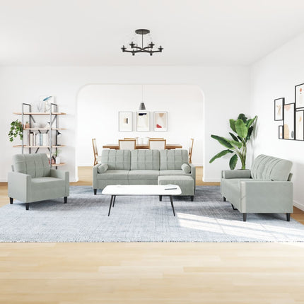 sofasæt 4 dele med hynder og bolsterpuder velour lysegrå