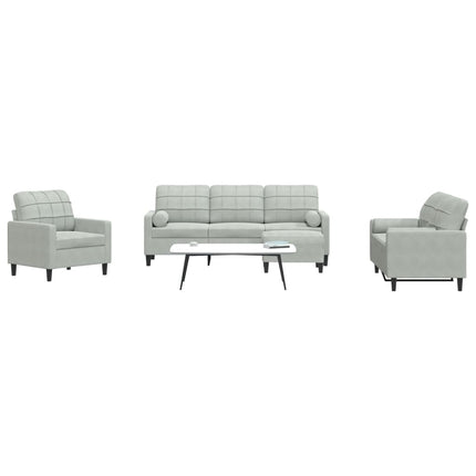 sofasæt 4 dele med hynder og bolsterpuder velour lysegrå