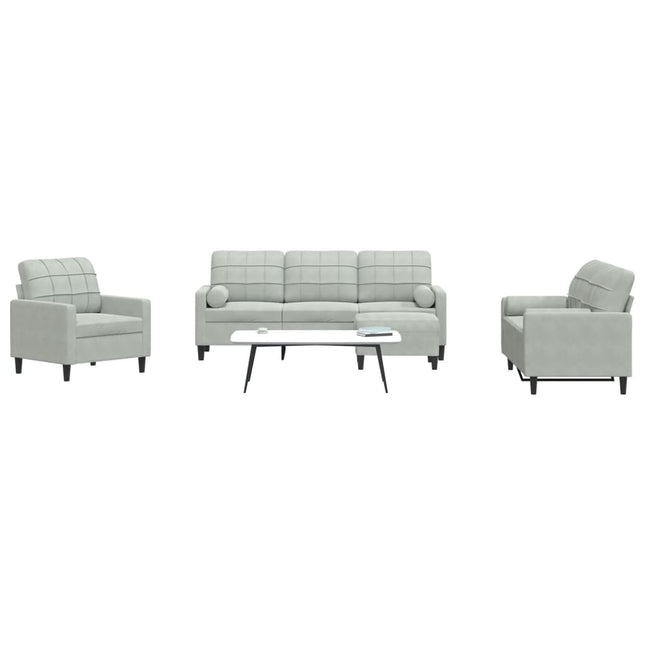 sofasæt 4 dele med hynder og bolsterpuder velour lysegrå