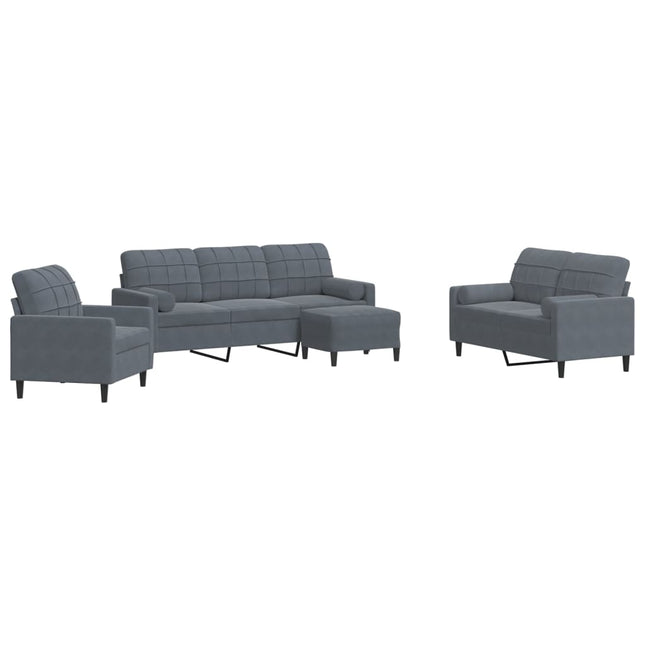 sofasæt 4 dele med hynder og bolsterpuder velour mørkegrå