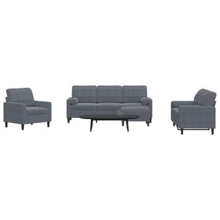 sofasæt 4 dele med hynder og bolsterpuder velour mørkegrå