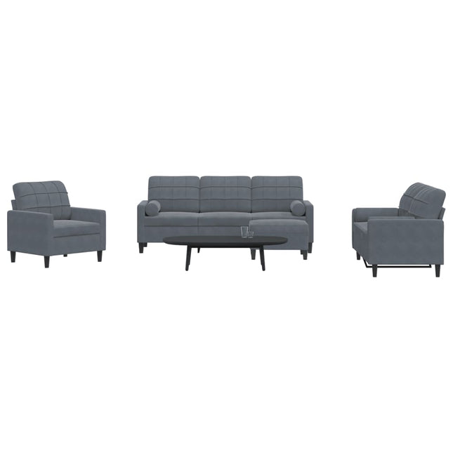 sofasæt 4 dele med hynder og bolsterpuder velour mørkegrå