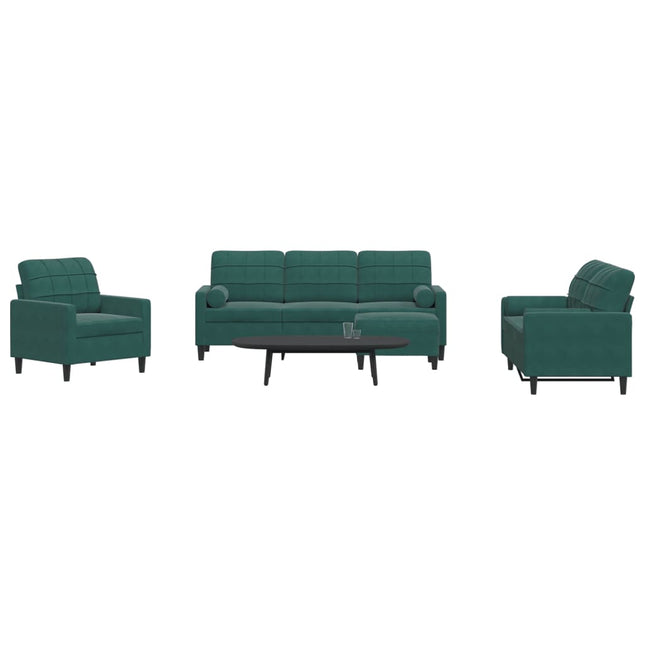 sofasæt 4 dele med hynder og bolsterpuder velour mørkegrøn