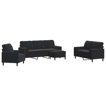 sofasæt 4 dele med hynder og bolsterpuder velour sort