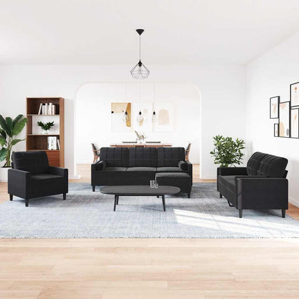 sofasæt 4 dele med hynder og bolsterpuder velour sort