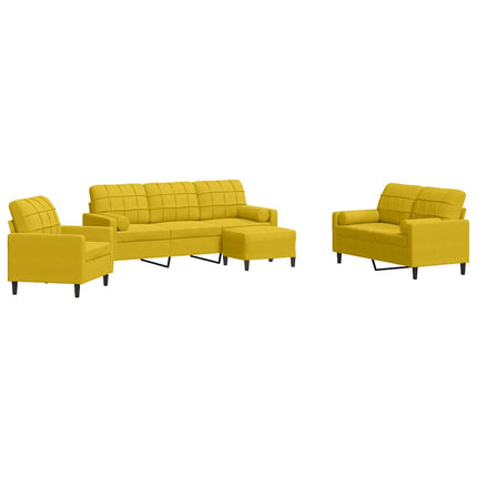 sofasæt 4 dele med hynder og bolsterpuder velour gul