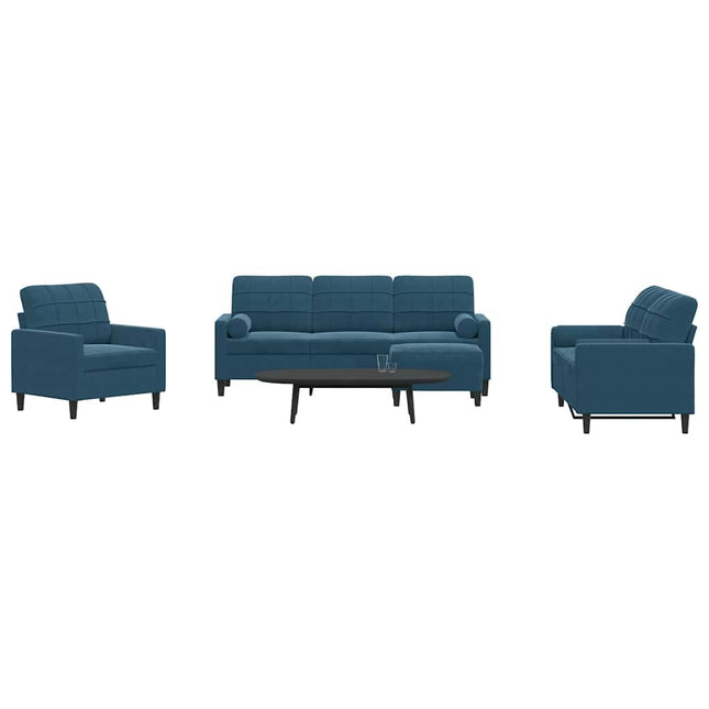 sofasæt 4 dele med hynder og bolsterpuder velour blå