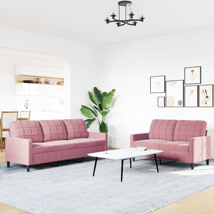sofasæt 2 dele med hynder velour lyserød