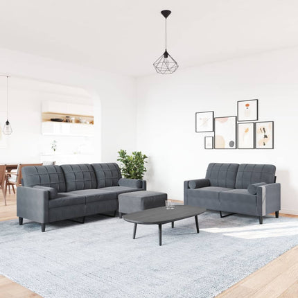 sofasæt 3 dele med hynder velour mørkegrå