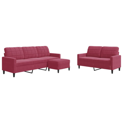 sofasæt 2 dele med hynder velour vinrød