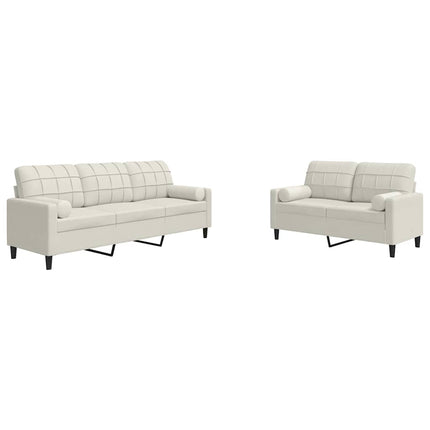 sofasæt 2 dele med hynder og bolsterpuder velour cremefarvet