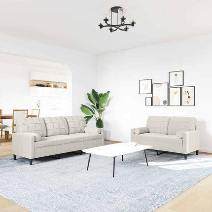 sofasæt 2 dele med hynder og bolsterpuder velour cremefarvet