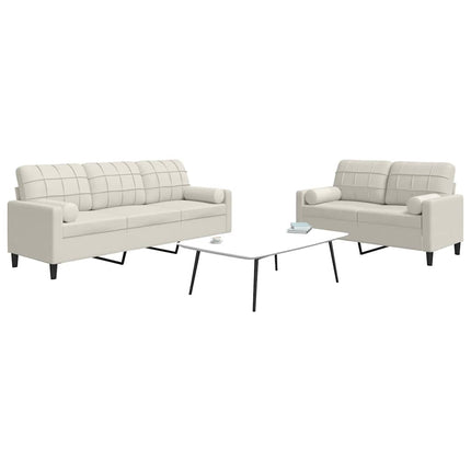 sofasæt 2 dele med hynder og bolsterpuder velour cremefarvet