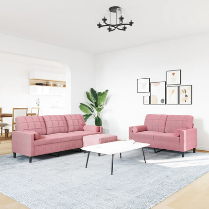 sofasæt 3 dele med hynder og bolsterpuder velour lyserød