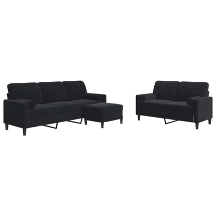sofasæt 3 dele med hynder og bolsterpuder velour sort