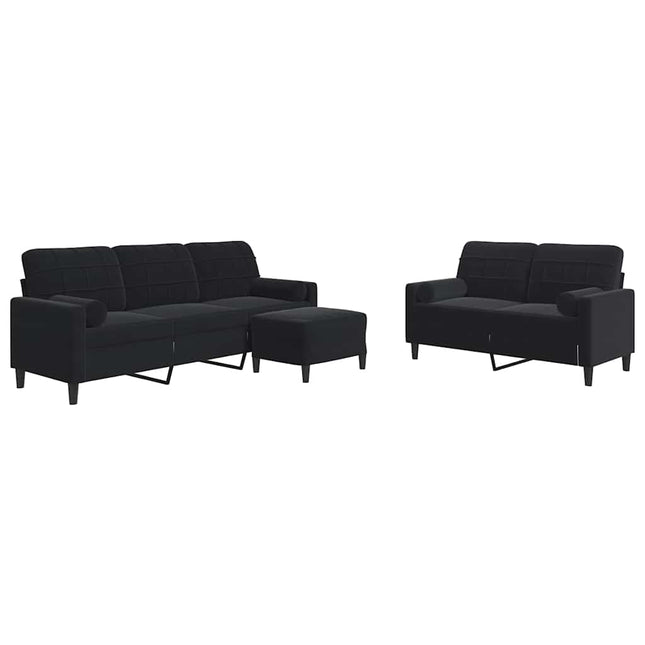 sofasæt 3 dele med hynder og bolsterpuder velour sort