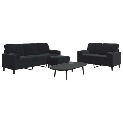 sofasæt 3 dele med hynder og bolsterpuder velour sort
