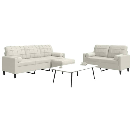 sofasæt 3 dele med hynder og bolsterpuder velour cremefarvet