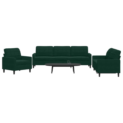 sofasæt 3 dele med hynder velour mørkegrøn