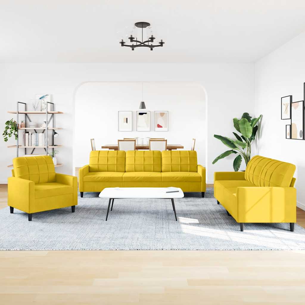 sofasæt 3 dele med hynder velour gul