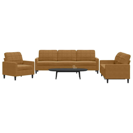 sofasæt 3 dele med hynder velour brun