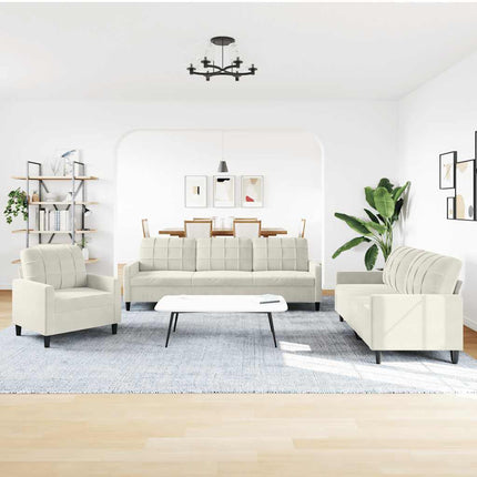 sofasæt 3 dele med hynder velour cremefarvet