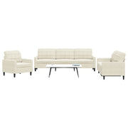 sofasæt 3 dele med hynder velour cremefarvet