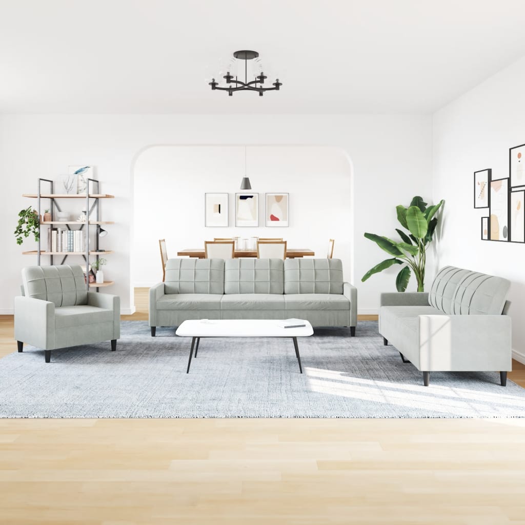 sofasæt 4 dele med hynder velour lysegrå