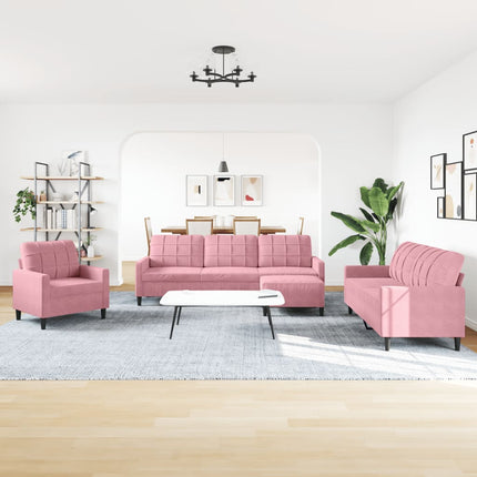 sofasæt 4 dele med hynder velour lyserød