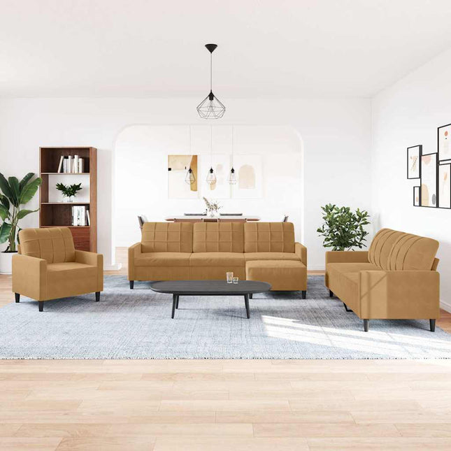 sofasæt 4 dele med hynder velour brun