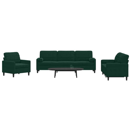 sofasæt 3 dele med hynder og bolsterpuder velour mørkegrøn