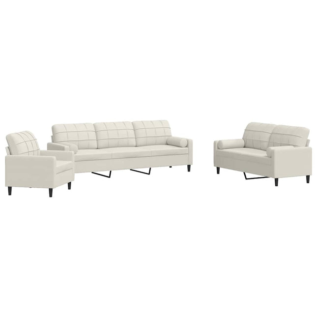 sofasæt 3 dele med hynder og bolsterpuder velour cremefarvet