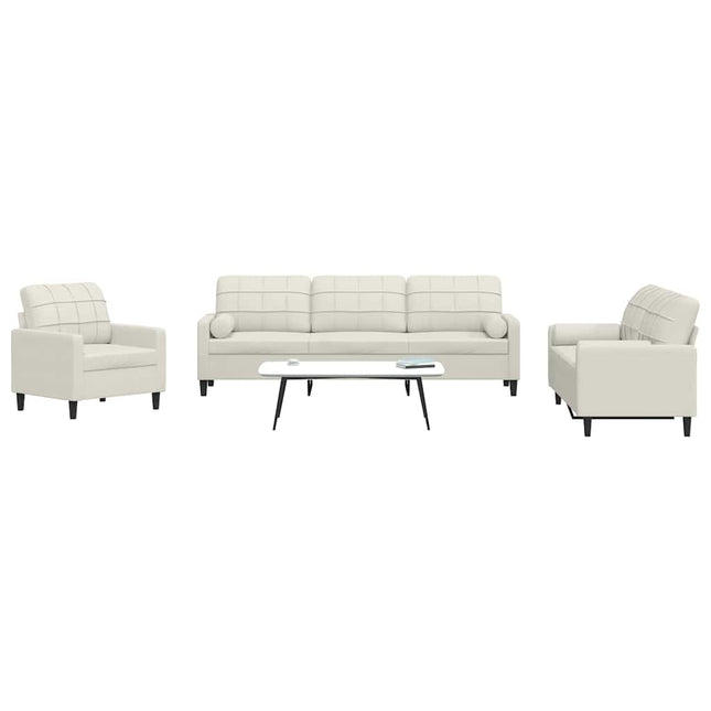 sofasæt 3 dele med hynder og bolsterpuder velour cremefarvet