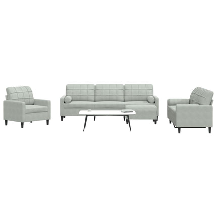 sofasæt 4 dele med hynder og bolsterpuder velour lysegrå